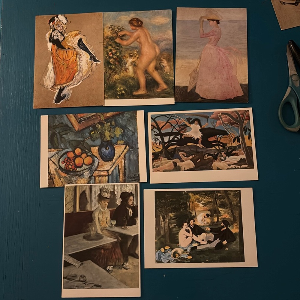 7 postcards. vintage excellent condition postcards of famous pieces of art